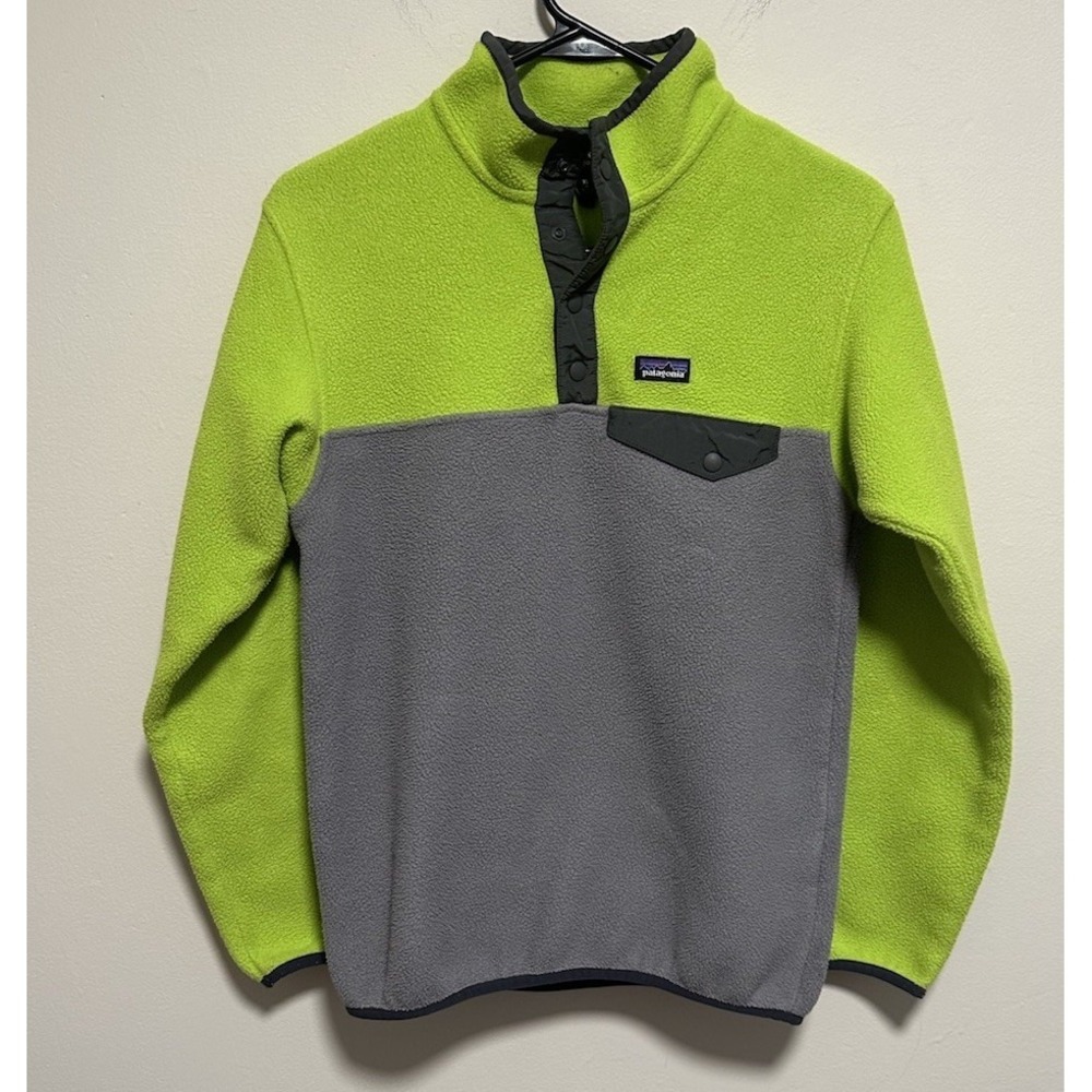 Patagonia Kids Gray and Yellow 1/4 Button Up Fleece Pullover Sz XL (14)